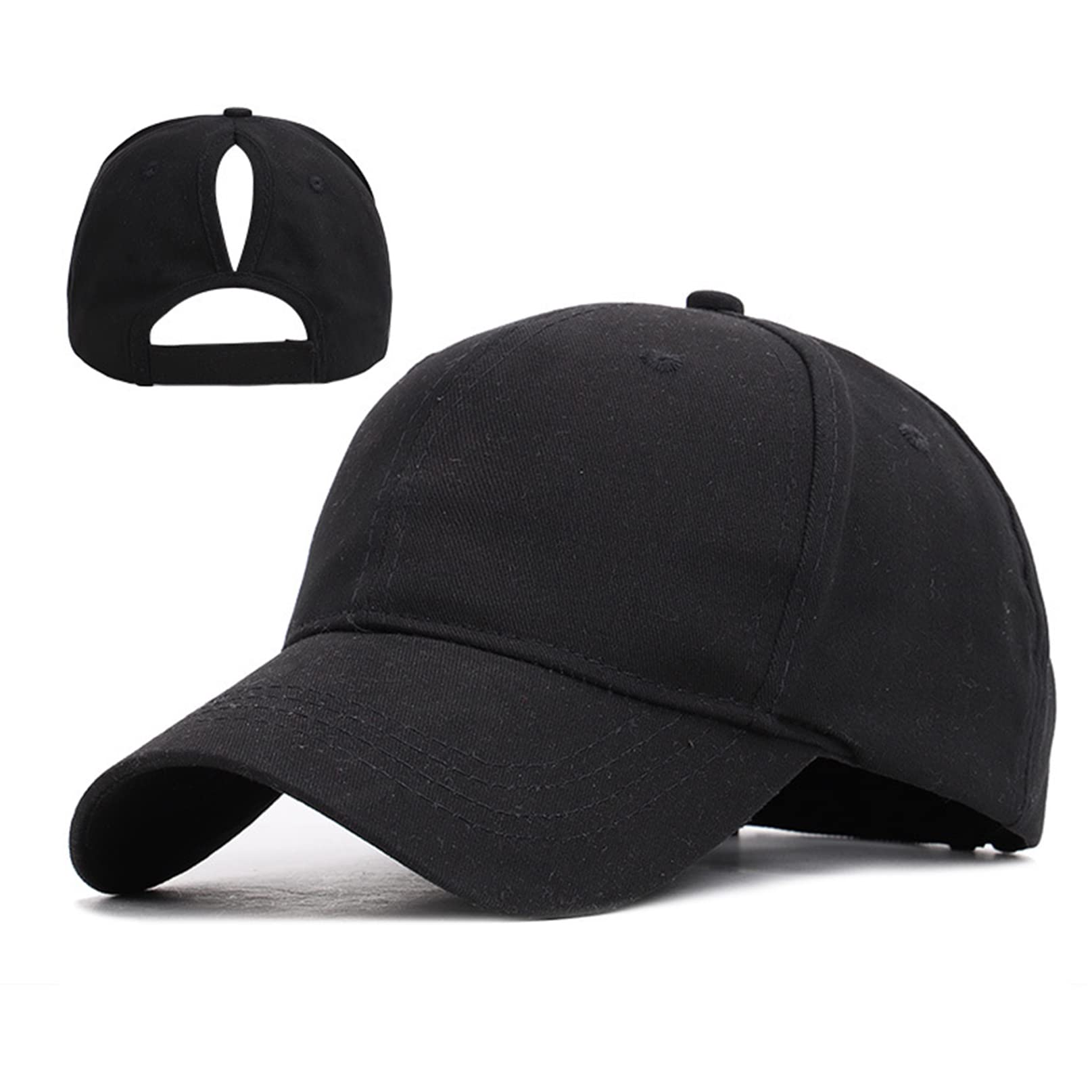 Black women's ponytail baseball cap with ponytail hole