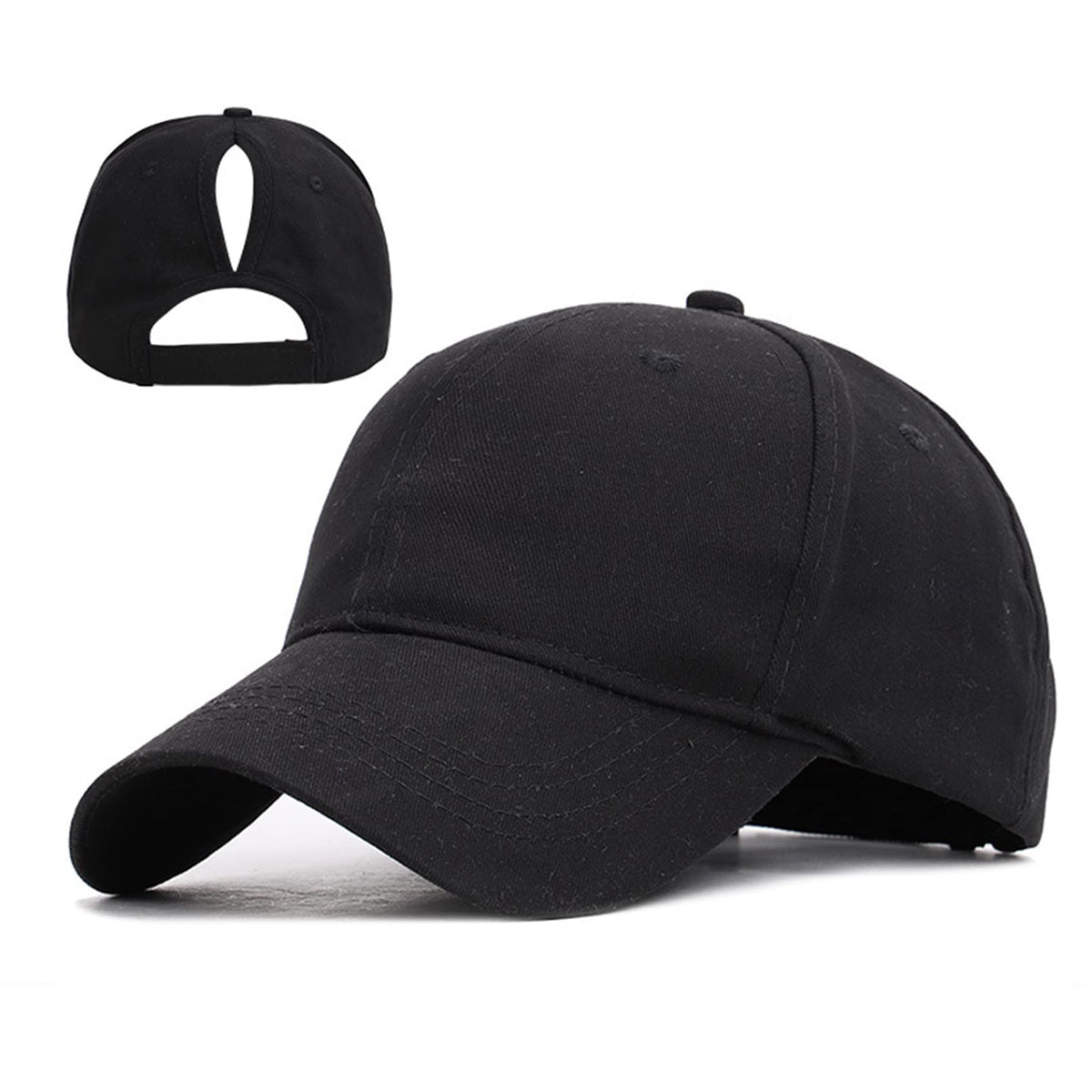 Black women's ponytail baseball cap with ponytail hole