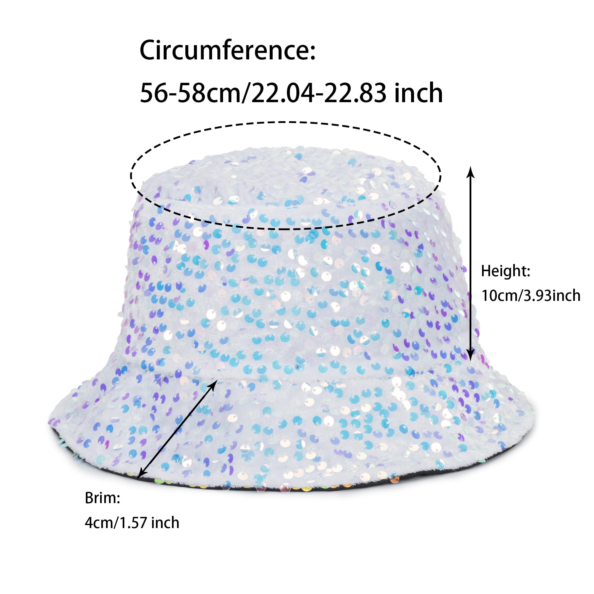 Close-up of glittery sequins on bucket hat