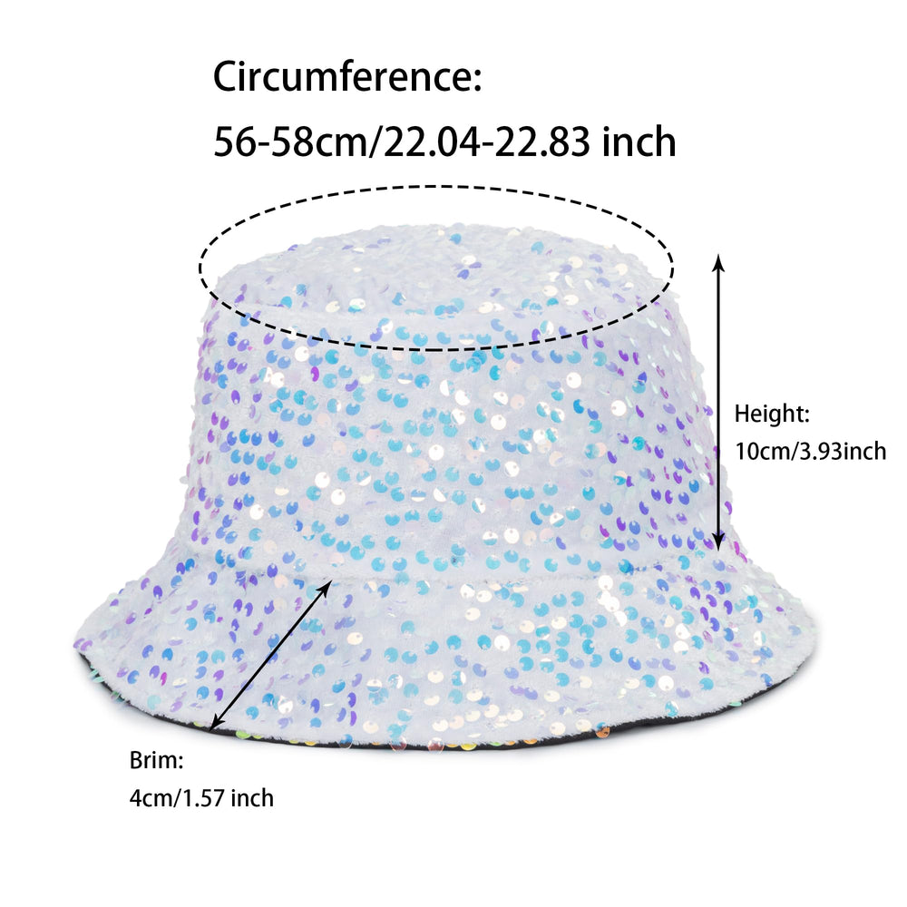 Close-up of glittery sequins on bucket hat