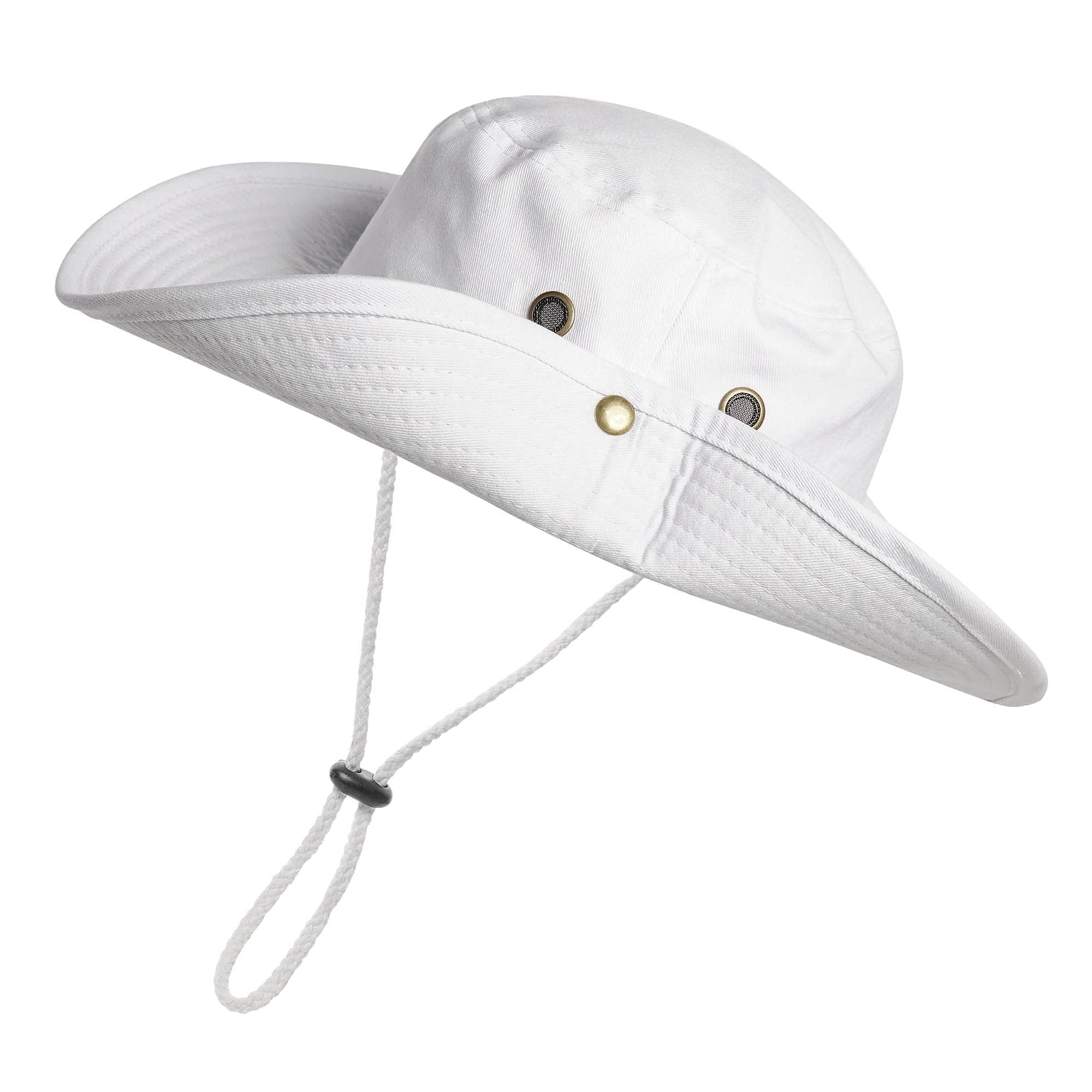 Foldable white sun hat with wide brim for travel