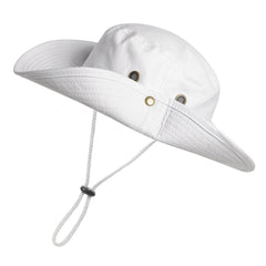 Foldable white sun hat with wide brim for travel