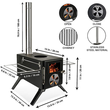 Womeyork Outdoor Stove collapsible shelves provide handy side racks for utensils and drying.