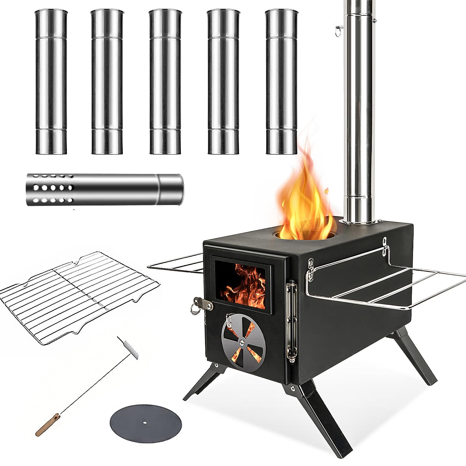 Womeyork Outdoor Stove folded legs show portable setup for backcountry trips.