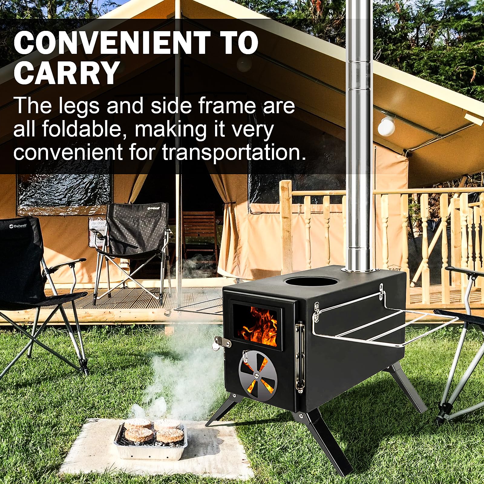 Womeyork Outdoor Stove large cooking surface supports boiling, grilling, or warming meals.