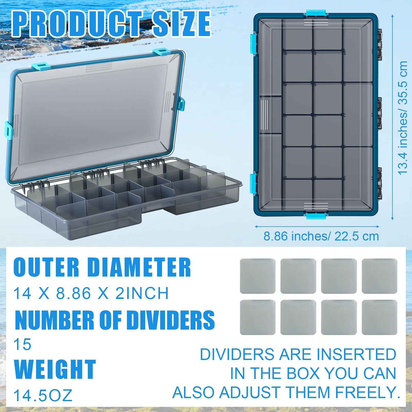 Six waterproof tackle boxes with transparent lids