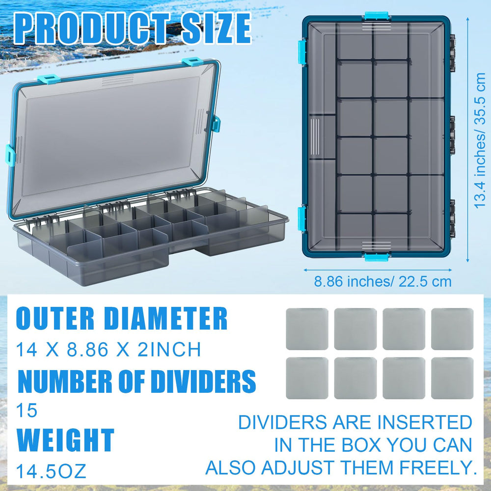 Six waterproof tackle boxes with transparent lids