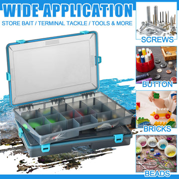 Rugged blue tackle box with four locking latches and anti-slip texture