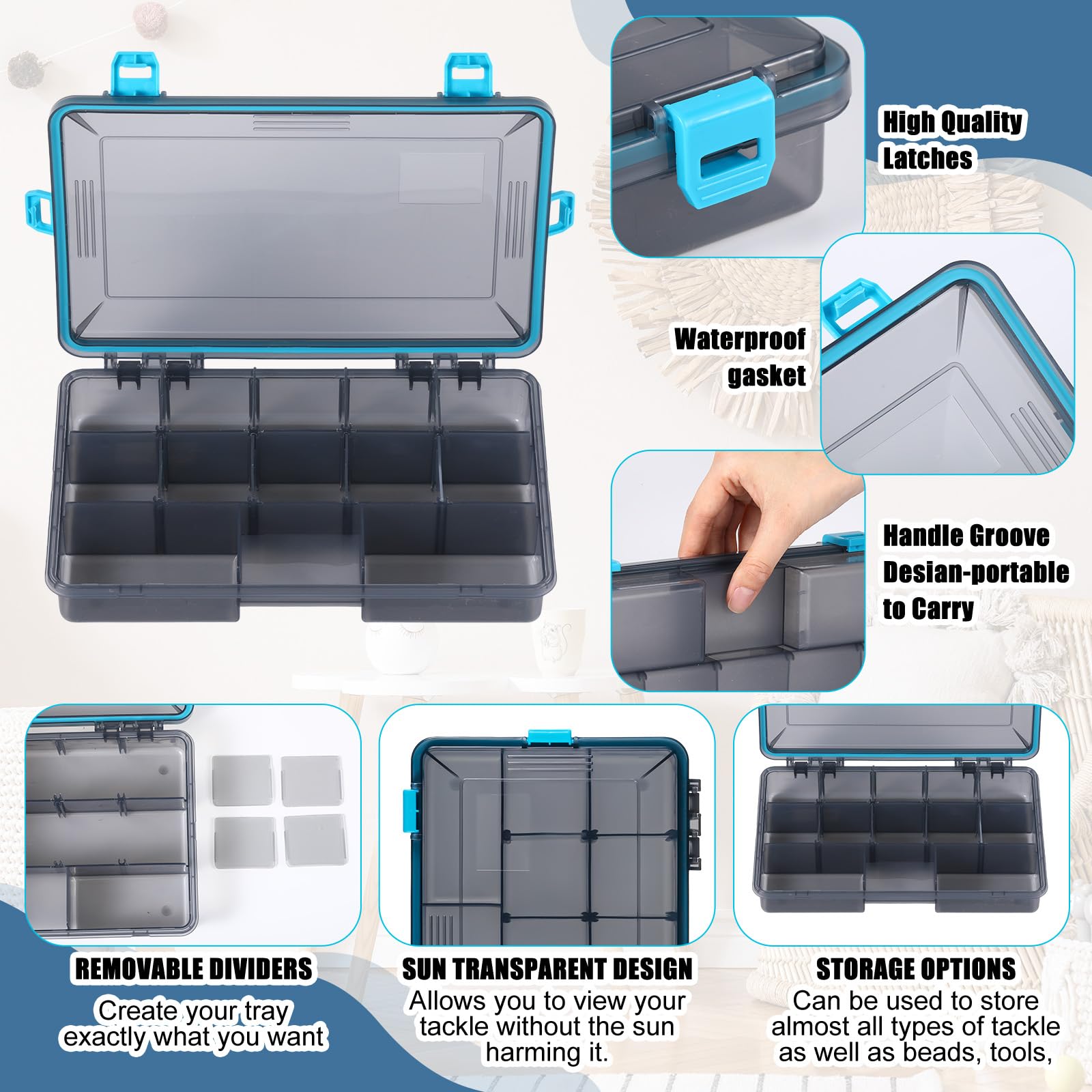 Wonderjune tackle tray showing adjustable dividers for custom fits