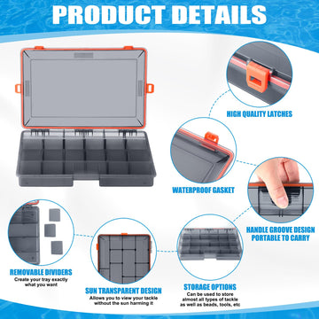 Wonderjune orange tackle box interior with dividers for lure and terminal tackle organization