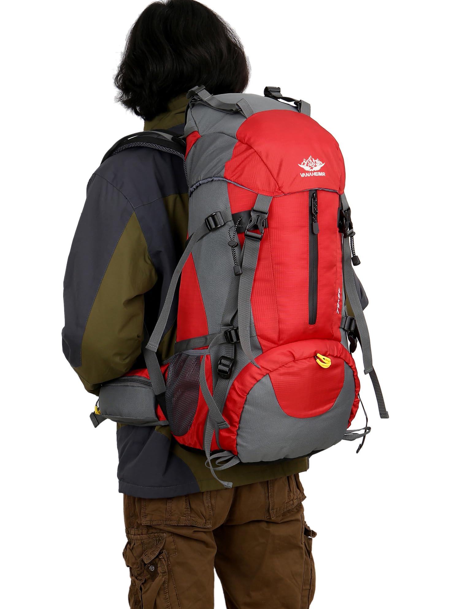 WoneNice 50L backpack mesh side pockets keep water bottle handy.