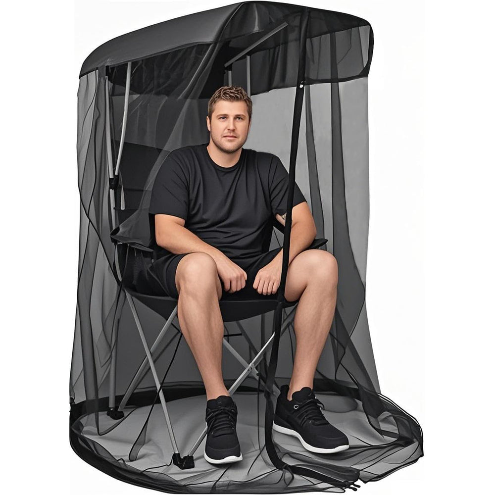 Wonmondmony pop-up mosquito net over chair for instant bug-free comfort.