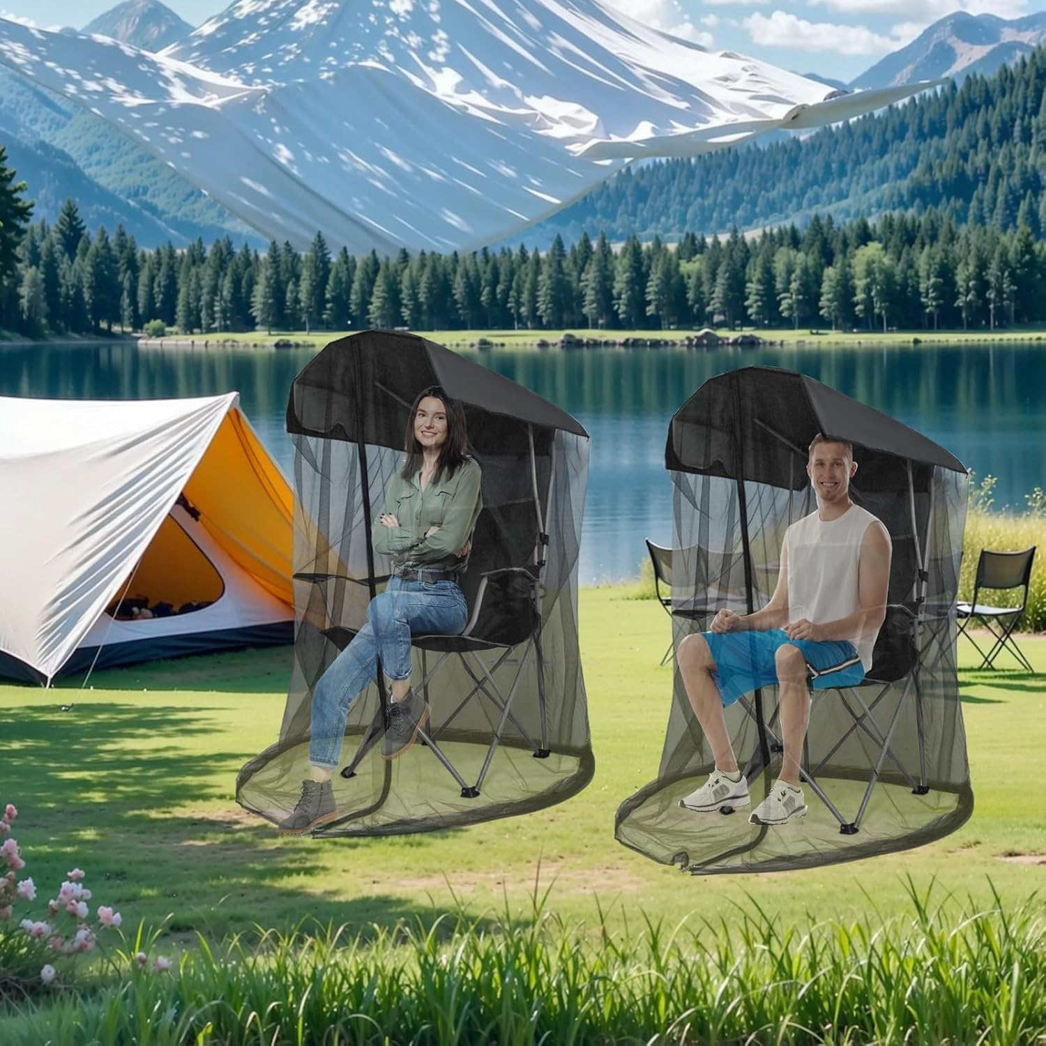 Wonmondmony UV protection mesh shields from sun while seated.