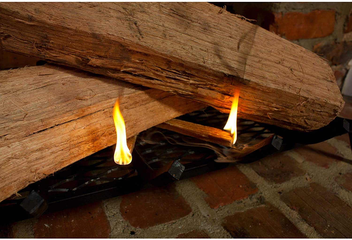 Wood Products Intl camping firelighting scene highlights outdoor use.