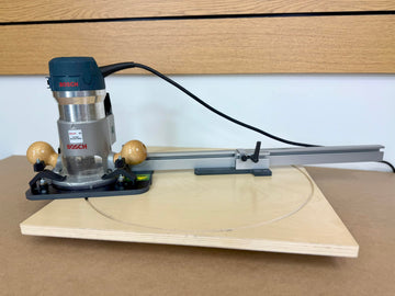 Woodhaven 3260 circle jig in-use circle cutting illustrates clean, consistent radii.