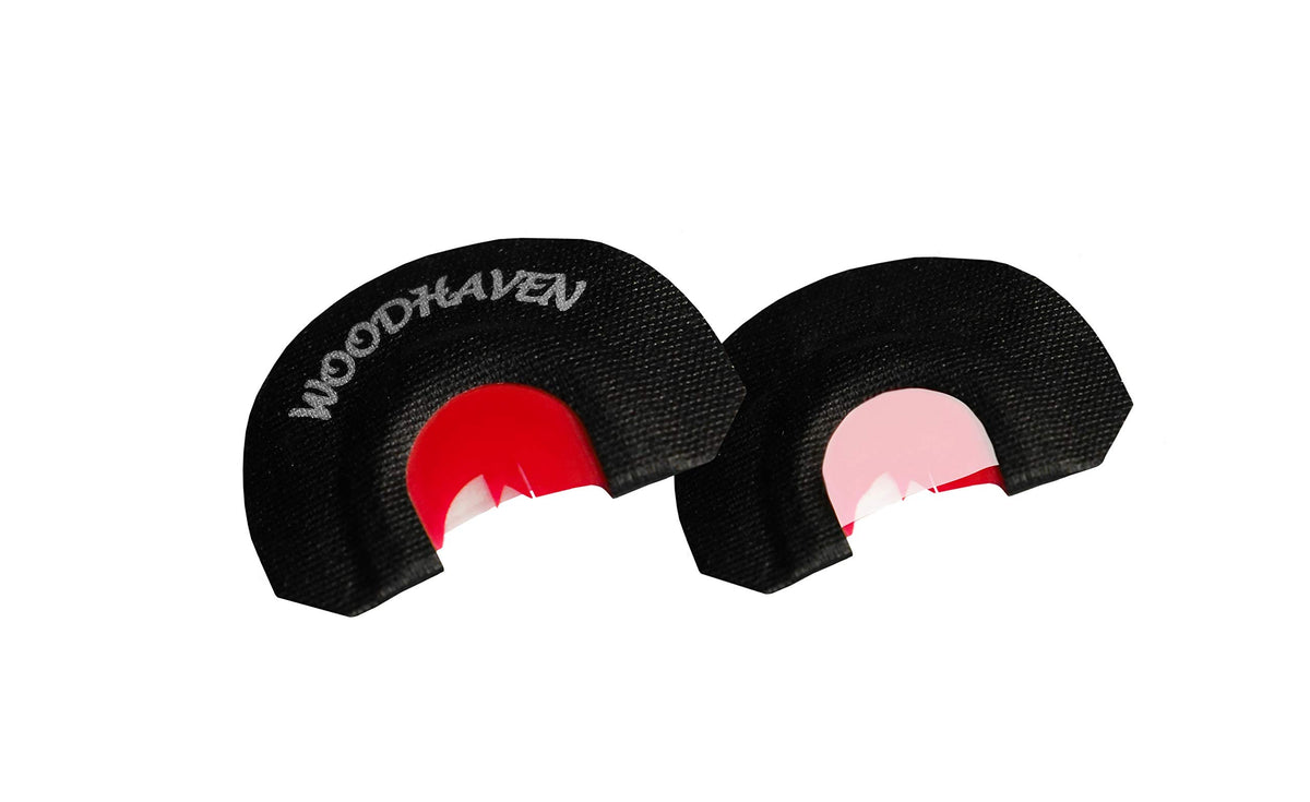 Woodhaven Red Ninja Half Venom diaphragm call close-up highlighting the red reed for raspy yelps