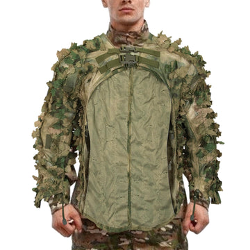 Woodland Camouflage Ghillie Suit ensemble offers versatile camouflage for hunting and outdoor missions