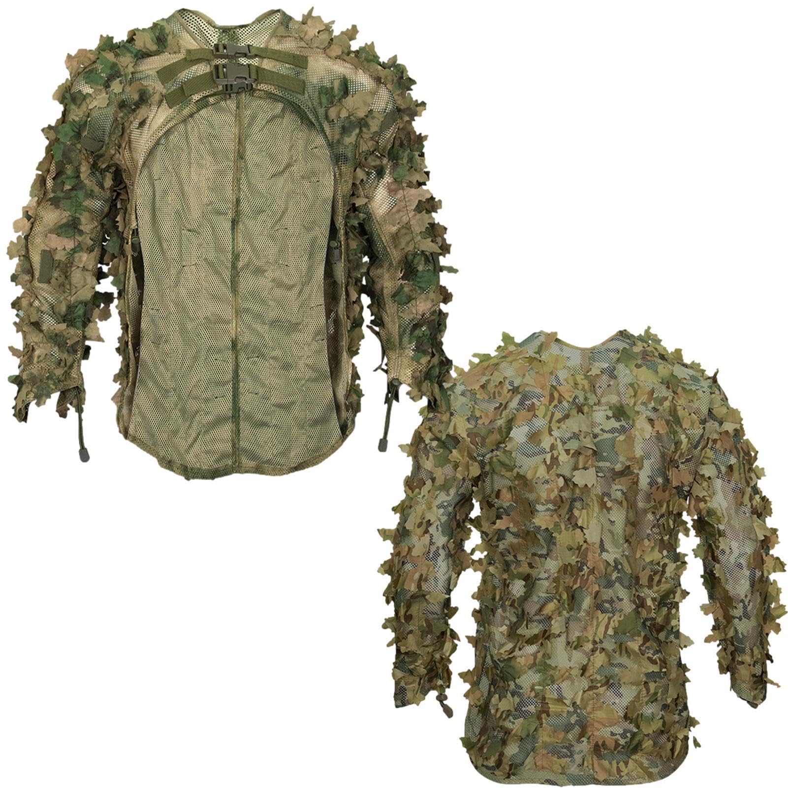 Woodland Camouflage Ghillie Suit hood detail aids concealment during long treks