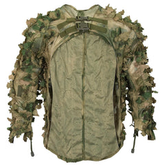 Woodland Camouflage Ghillie Suit with leafy appearance enhances natural blending for wildlife photography