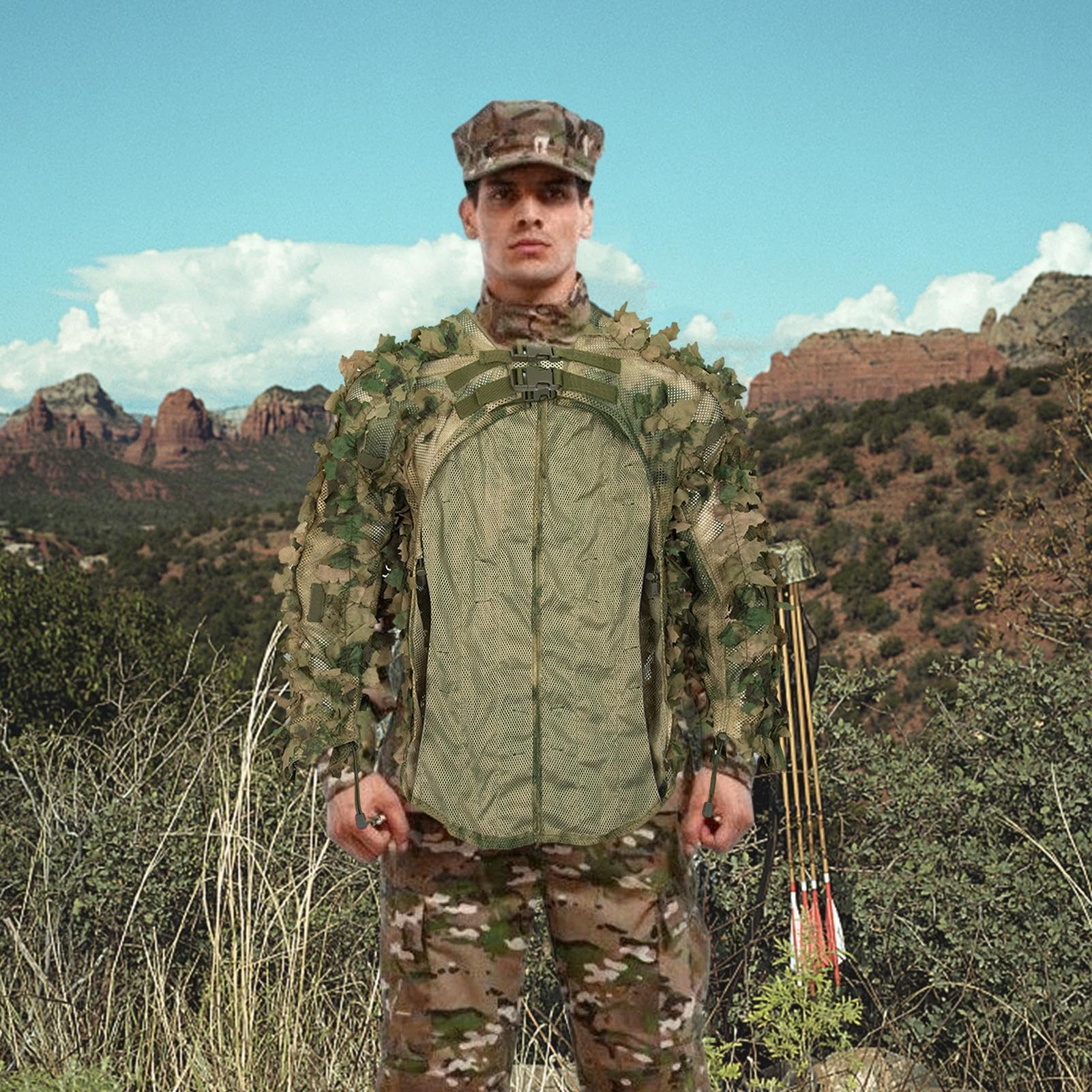 Woodland Camouflage Ghillie Suit multi-activity use for hunting, photography, and airsoft