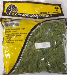 Close-up of Woodland Scenics Light Green Clump Foliage for realistic undergrowth.
