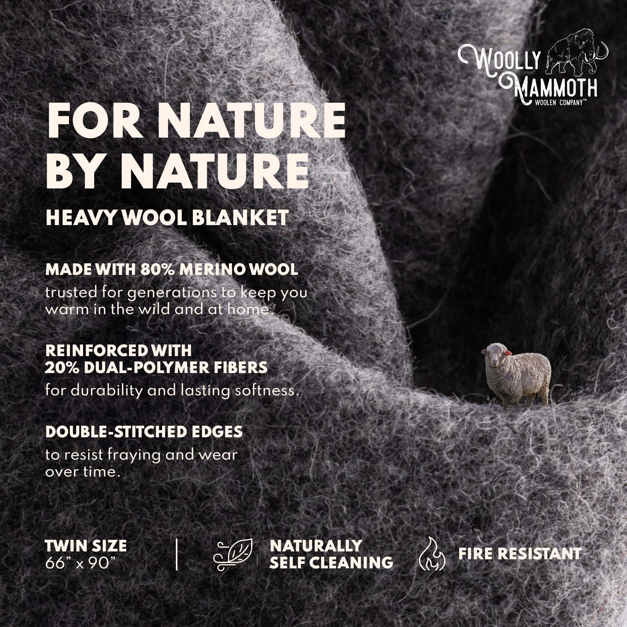 Woolly Mammoth Woolen Co. merino wool texture closeup highlights softness and durability for outdoor use