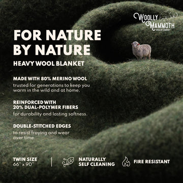 Double-stitched edge demonstrates durability on Woolly Mammoth Woolen Company blanket.