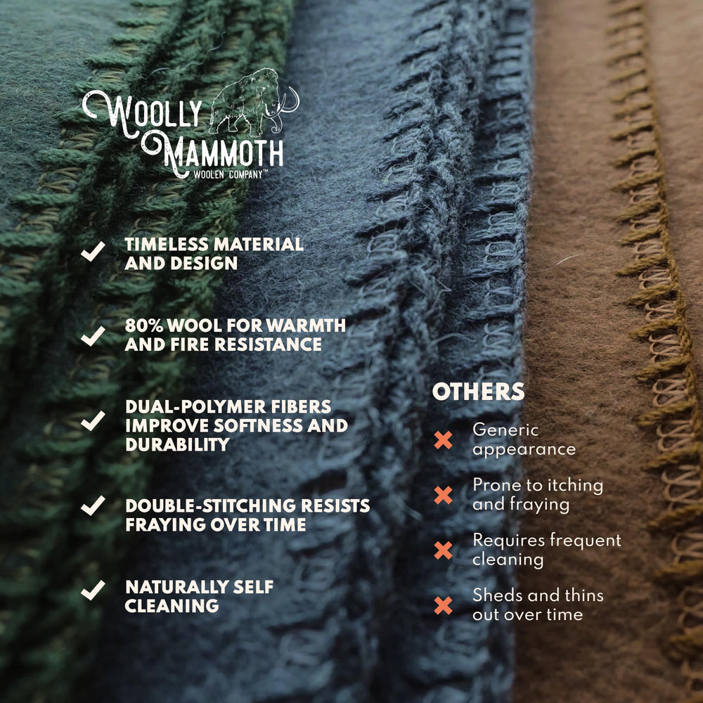 Durable Woolly Mammoth blanket for hunting and emergency kit use.