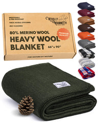 Woolly Mammoth Woolen Company moss wool blanket 66x90 inches for chilly nights.