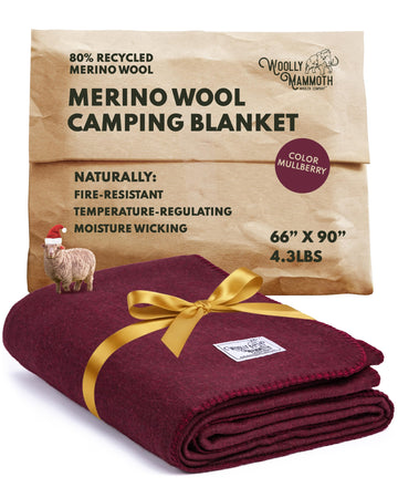 Woolly Mammoth Merino Wool Throw Blanket mulberry folded for a cozy setup.