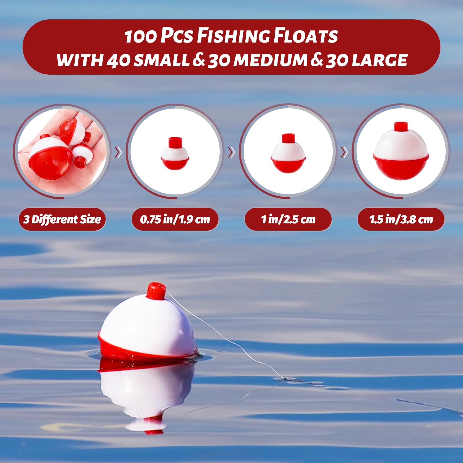 Small red and white ABS fishing float pair