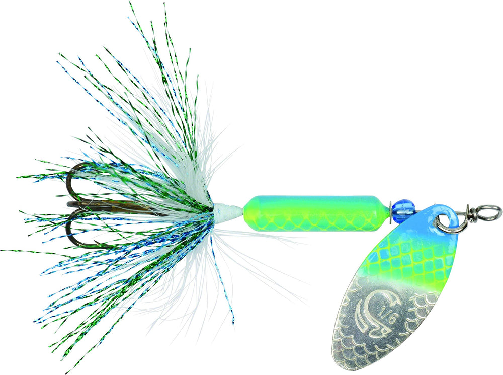 Wordens 208-CSHAD Original Rooster Bait lure showing inline spinner action for dependable casting