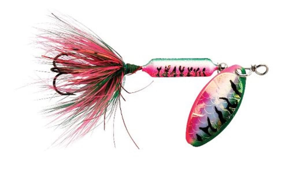 Wordens Rooster Tail 1/8 oz with tinsel rainbow tiger, versatile lure for many game fish