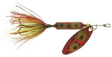 Worden's Rooster Tail inline spinner, 1/4 oz, highlights pulsating hackle tail for freshwater fishing.