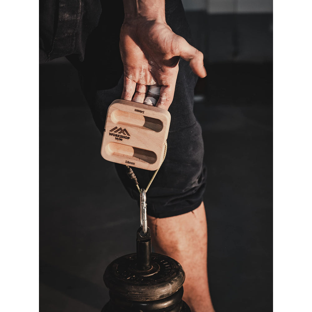 Workshop 19/50 hangboard beechwood—durable texture with skin-friendly grip feedback.