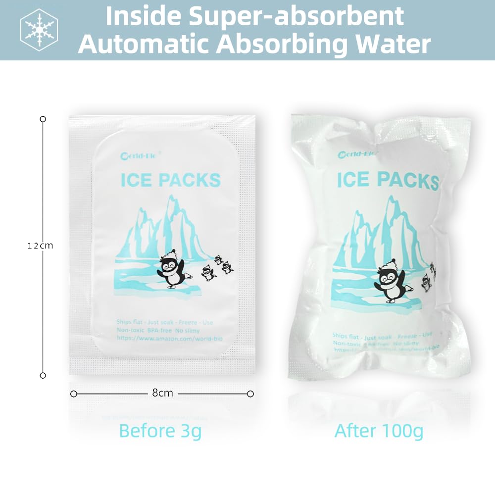 WORLD-BIO dry ice packs expand to about 1.3 inches for better insulation.