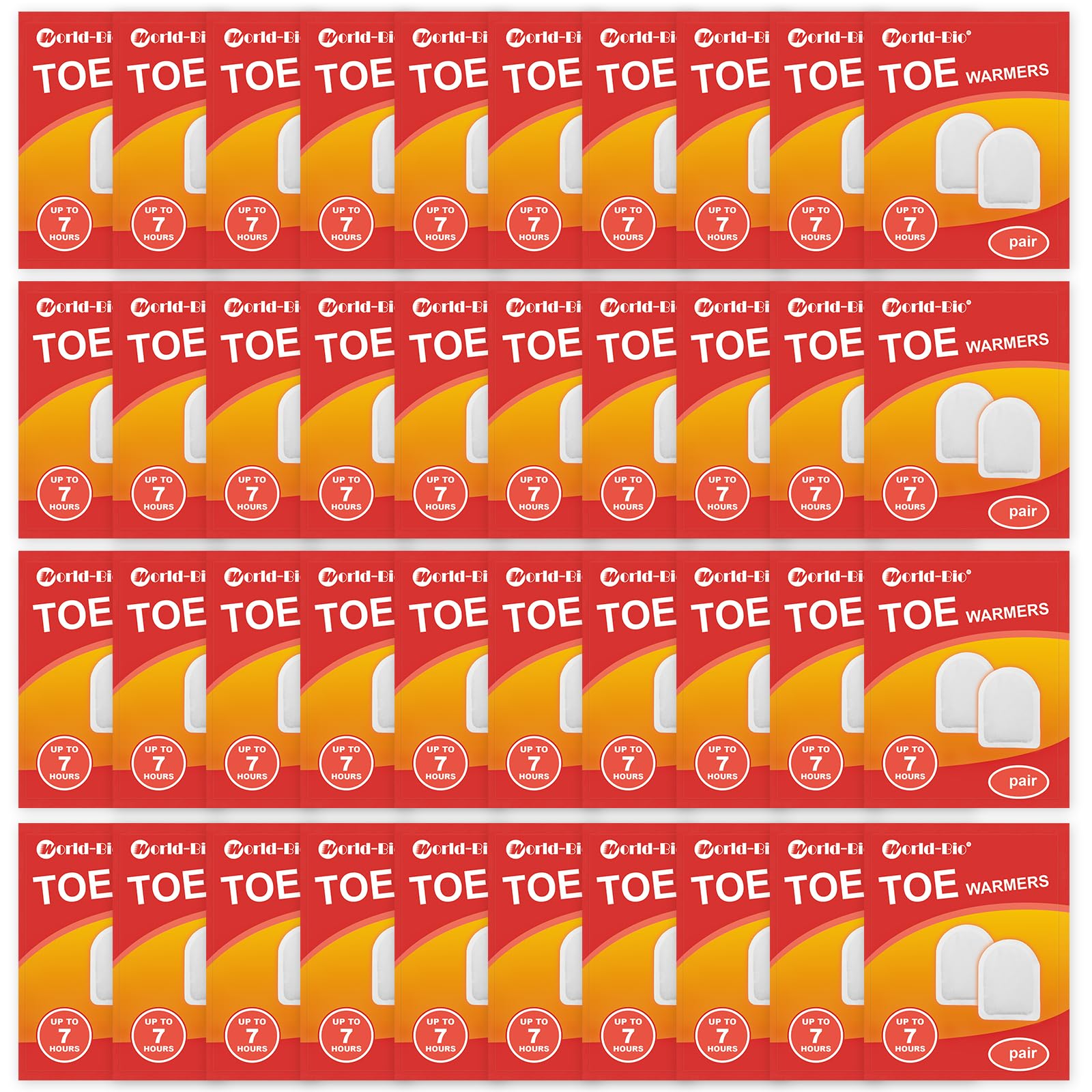 WORLD-BIO toe warmers adhesive packs heat up quickly for cold outdoor toes.