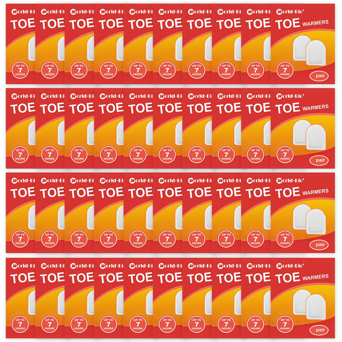 WORLD-BIO toe warmers adhesive packs heat up quickly for cold outdoor toes.