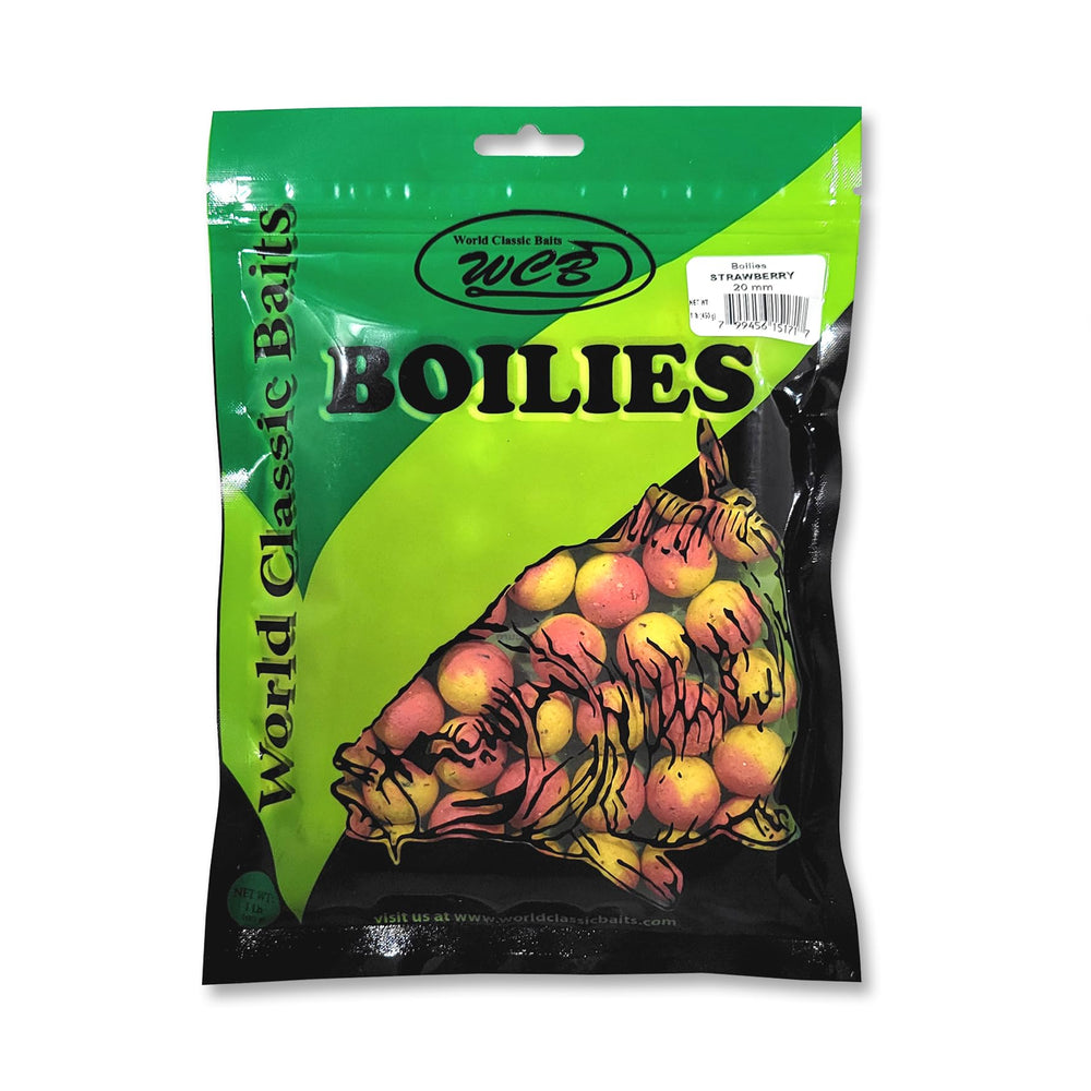 World Classic Baits WCB carp boilies 20mm packaging for quick chumming and hookbait use.