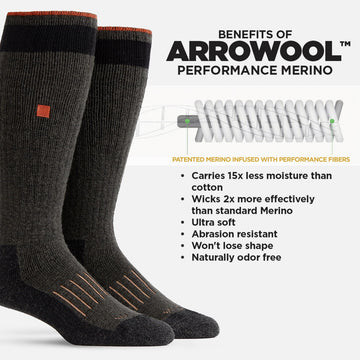 WORN merino hunting socks full-cushion sole detail highlights impact-absorbent comfort