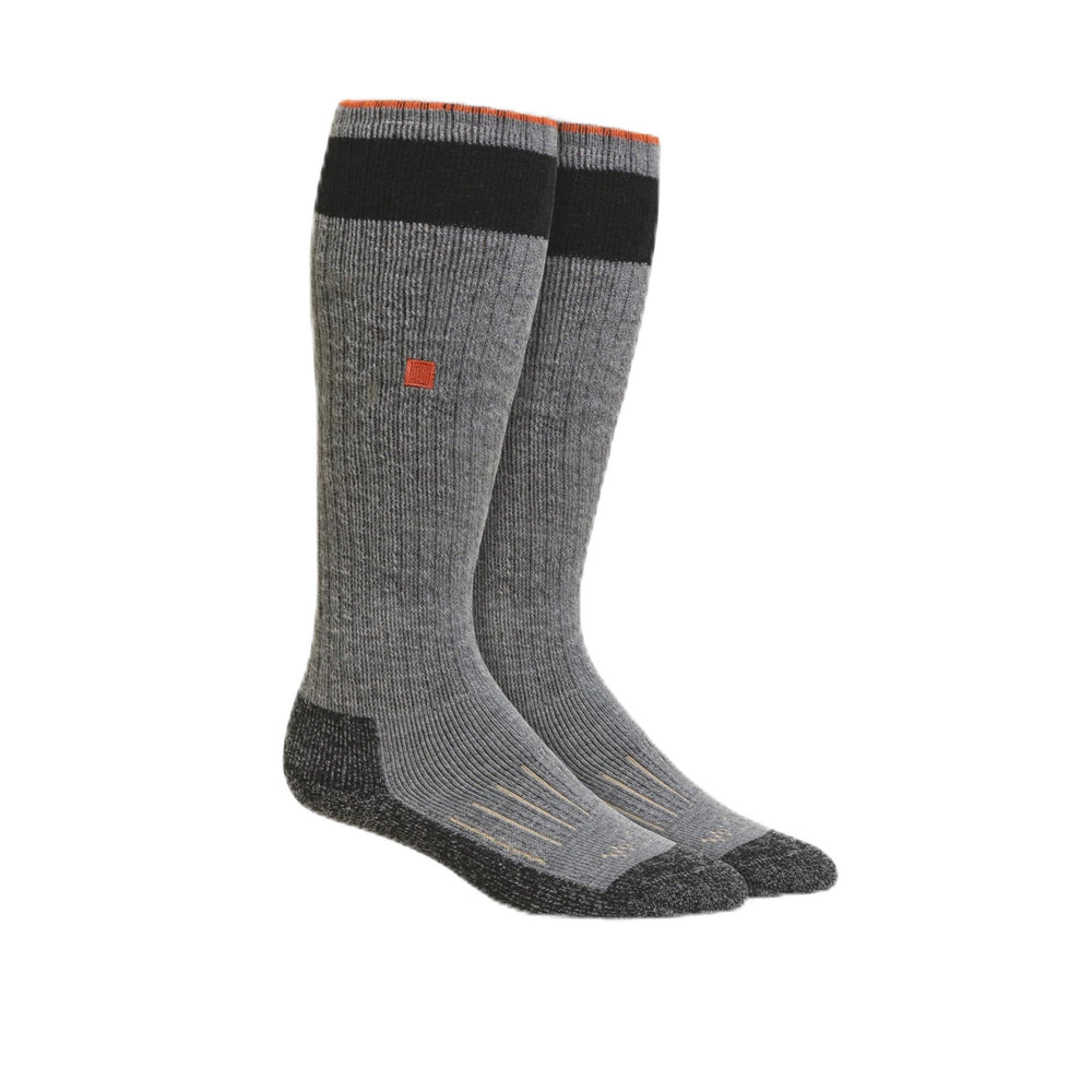 WORN merino hunting socks over-the-calf close-up shows secure fit for all-day wear