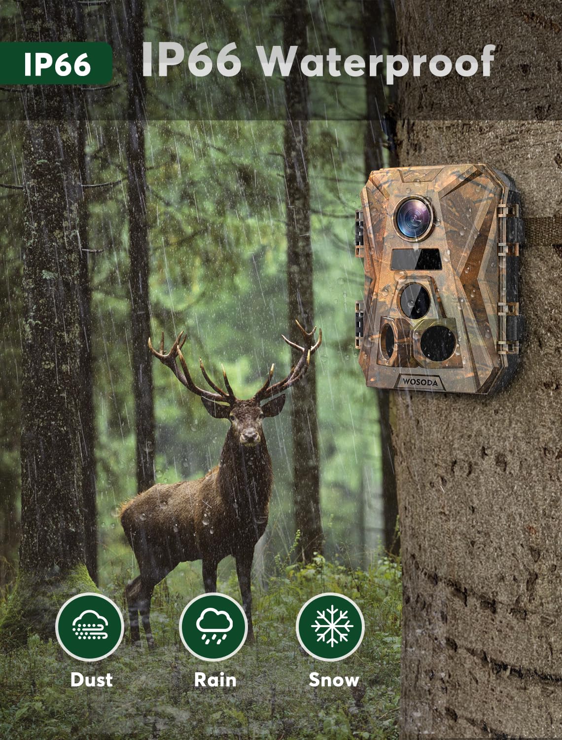 WOSODA trail camera 120 degree wide angle broadens field of view.