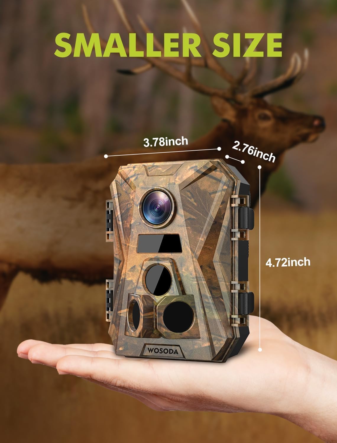 WOSODA trail camera night vision using 940nm IR for discreet nocturnal activity.