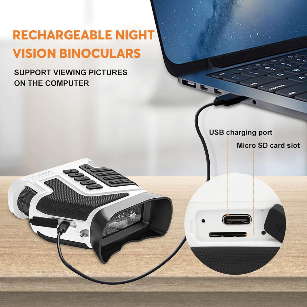 WOSPORTS 4K night vision goggles 3-inch screen for on-device review.