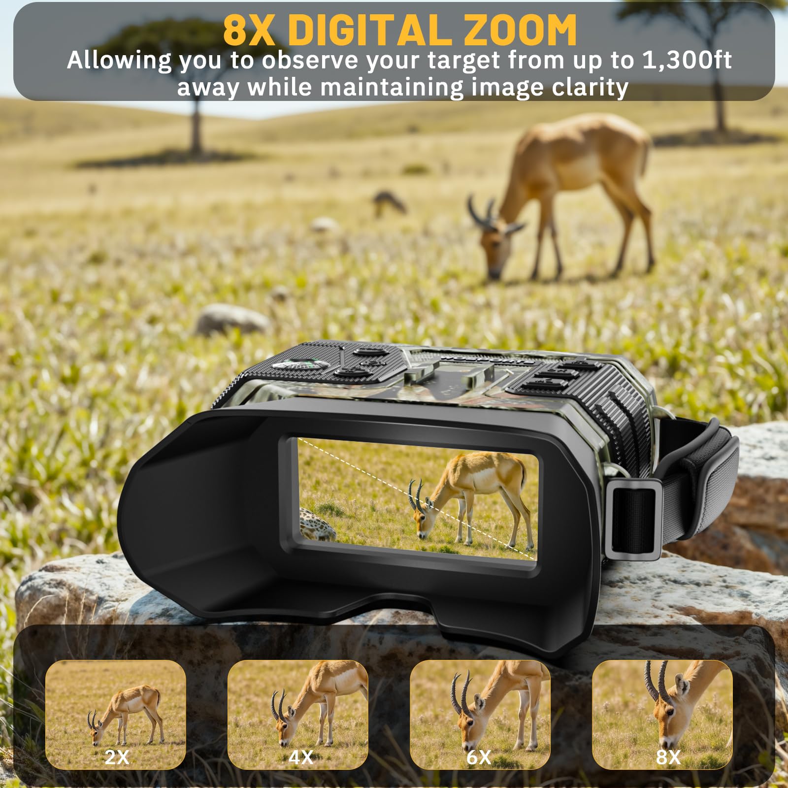 WOSPORTS 4K night vision goggles 5000mAh battery delivering extended runtime