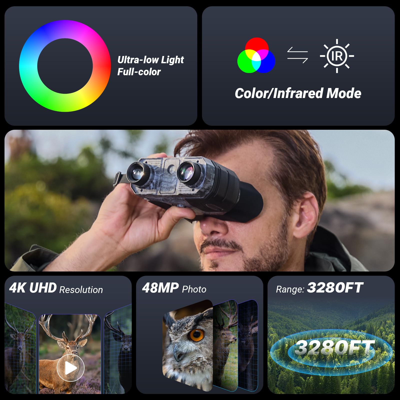 WOSPORTS 4K night vision goggles full-color vision for detailed dusk wildlife spotting
