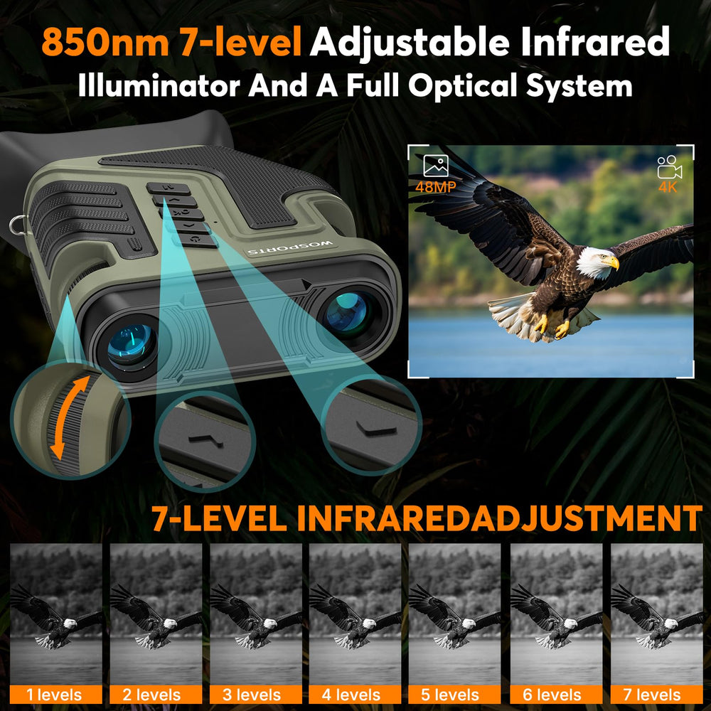 WOSPORTS 4K night vision goggles infrared illumination for low light scenes