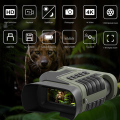WOSPORTS 4K night vision goggles top view emphasizing compact, portable profile for outdoor use.