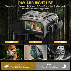 WOSPORTS 4K night-vision zoom 8x close-up view enhances distant target identification.