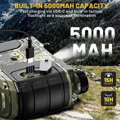 WOSPORTS 5000mAh battery provides extended runtime during outdoor use.
